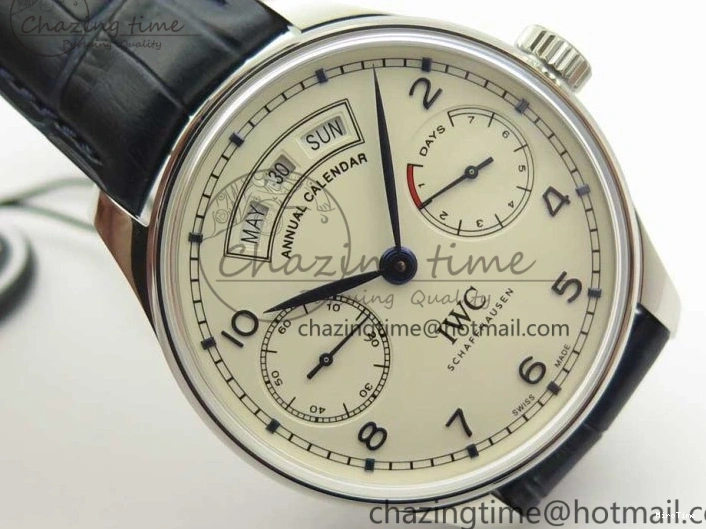 MIROTIME 1219 Affordable Portuguese Real PR Real Annual Calendar IW5035 ZF 1:1 Best Edition White Dial Blue Markers on Blue Leather Strap A 7143